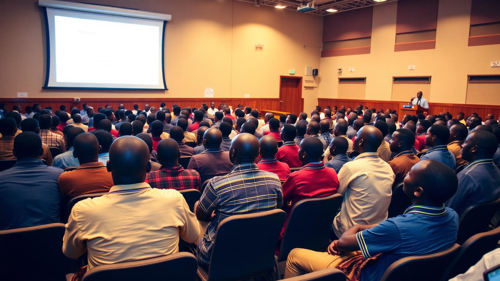 Students at an educational forum in a school hall
